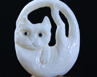 Regalo de cabujón de gato de hueso tallado a mano para amantes de las mascotas Artes y suministros artesanales