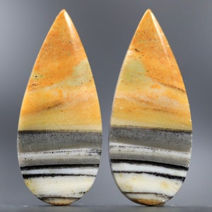 Natural Untreated Jasper Cabochon Pair Stripe Pattern Unique Gemstone