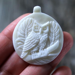Owl Pendant Water Buffalo Bone Carving, Side Drilled Bird Charm DIY Necklace