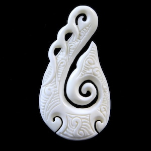 Carved Bone Pendant Fish Hook Hawaiian Necklace Supply Men Jewelry