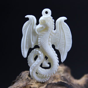 Dragon Pendant Hand Carved Bone DIY Easy Leather Chord Necklace