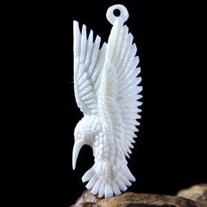Humming Bird Pendant Hand Carved Bone Organic Jewelry and Craft Supply