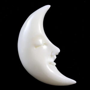 Carved Bone Cabochon Crescent Moon Face