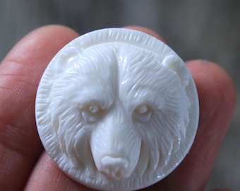 Bear Cameo Cabochon Hand Carved Bone Realistic Animal Carving Jewelry Making Supply