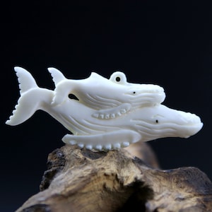 Humpback Whale Pendant Mother and Baby Bone Carving