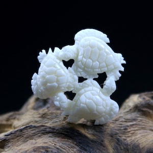 Hand Carved Bone Three Turtle Cabochon Realistic Carving