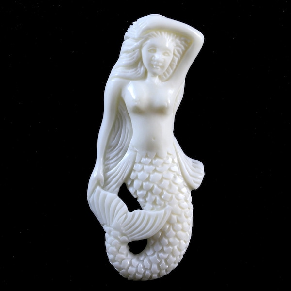 Mermaid Sculpture Carved Bone Cabochon Bead Embroidery Jewelry Making Supply
