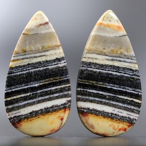 Natural Untreated Jasper Cabochon Pair Stripe Pattern Unique Gemstone