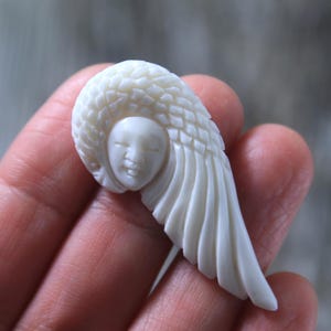 Goddess and Eagle Cabochon Hand Carved Bone Spirit Animal Bead Embroidery Supply
