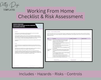 Working From Home: Risk Assessment and Health & Safety Checklist (Digital Download) - Home Office Safety Policy, Workspace, Hybrid Work