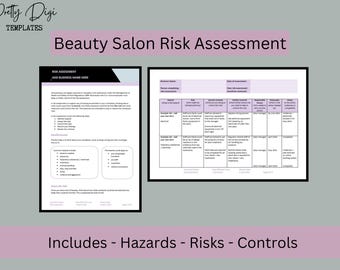 Beauty Salon Risk Assessment Template: Editable Word Document (Digital Download) Beauty Spa, Medispa, Beauty Therapist