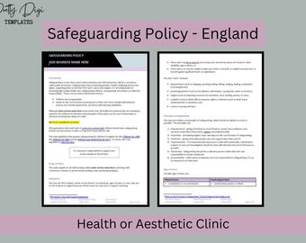 Safeguarding Policy England - for small businesses such as health or aesthetics clinics. Child protection, adult protection, risk management