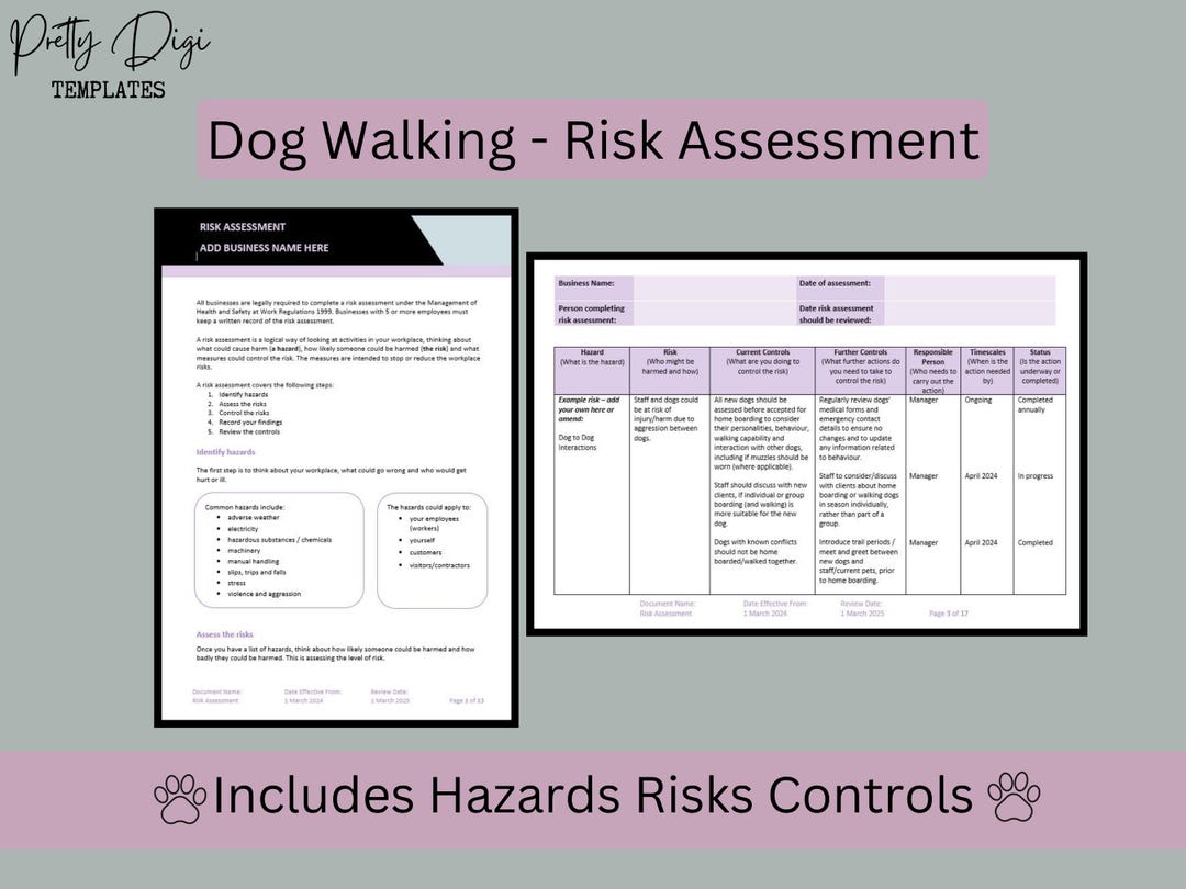 Walk Risk Assessment Dog Walking Risk Assessment Template: Hazards & Controls (word Document ...