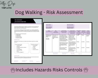 Dog Walking Risk Assessment Template: Hazards & Controls (Word Document) Hazards, risks , controls. For dog walker licence application.