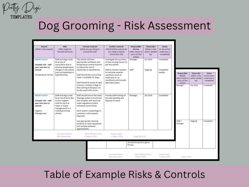 Grooming Example Case Dog Grooming Risk Assessment Template: Business Hazards & Controls ...