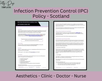 Infection Prevention Control Policy Scotland - for health or aesthetic clinics. Regulation, compliance, health safety, templates, SICPs, IPC