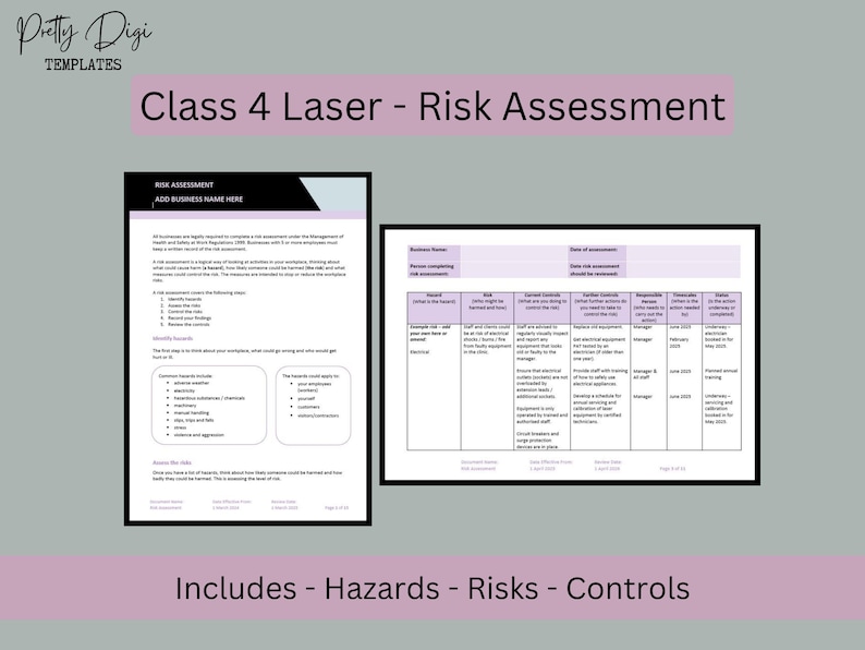 Class 4 Laser Risk Assessment Template: Laser Clinic Safety (word ...