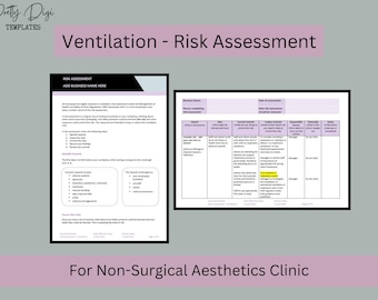 Aesthetics Clinic Ventilation Risk Assessment Template (Word Document) Non-surgical Clinic: hazards, risks, controls, compliance, Scotland.