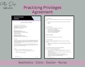 Practising Privileges Agreement Template: Clinic Contract (Word Document) Aesthetics practitioner, nurse, doctor, dentist, botox, clinic