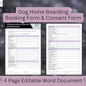 Formulario de reserva y consentimiento para el alojamiento de perros en una residencia canina: documento de Word editable