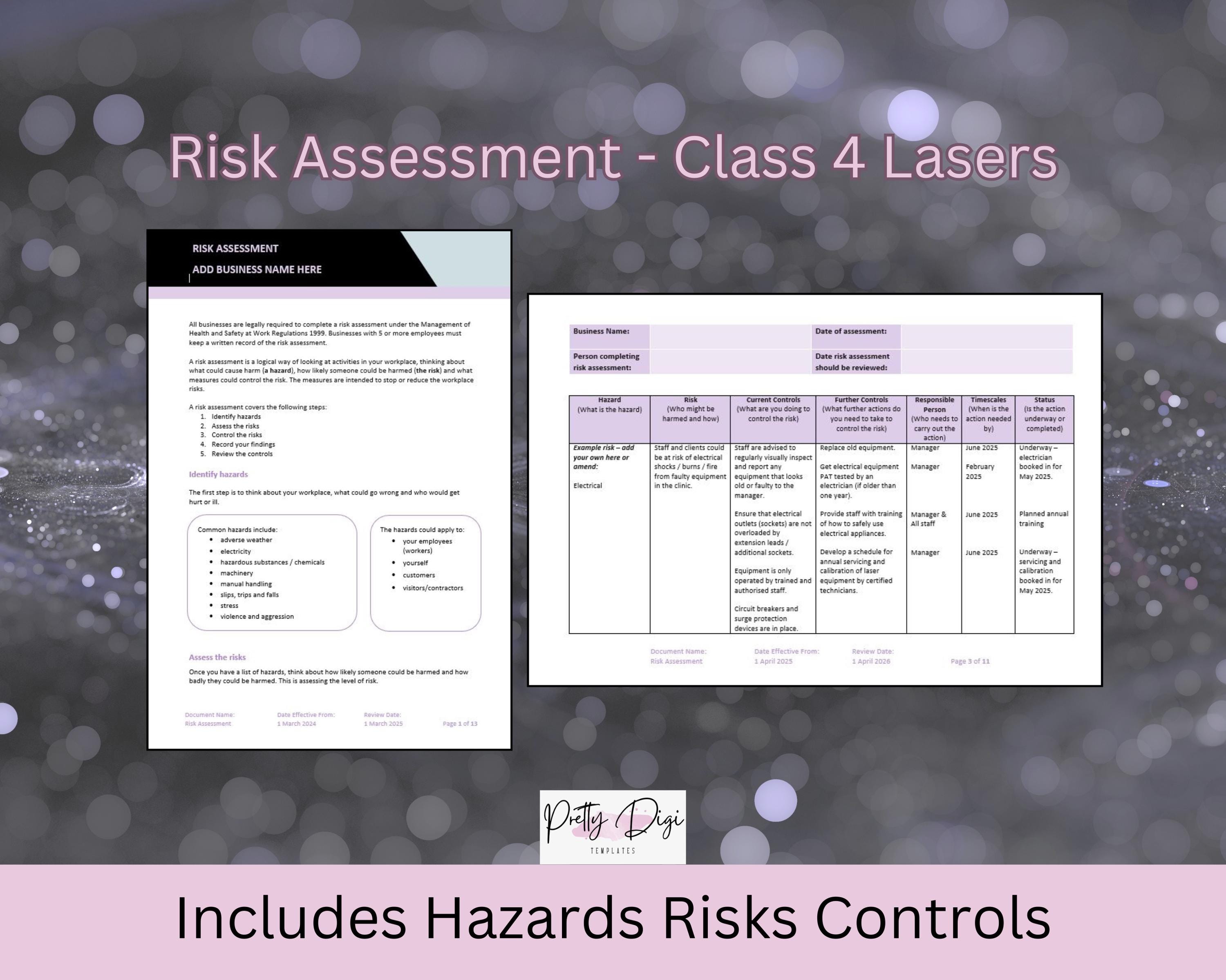 Class 4 Laser Risk Assessment Template: Laser Clinic Safety (word ...