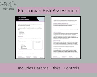 Electrician Risk Assessment Template (Word Document): hazards, risks, controls, compliance. Sole trader or small business