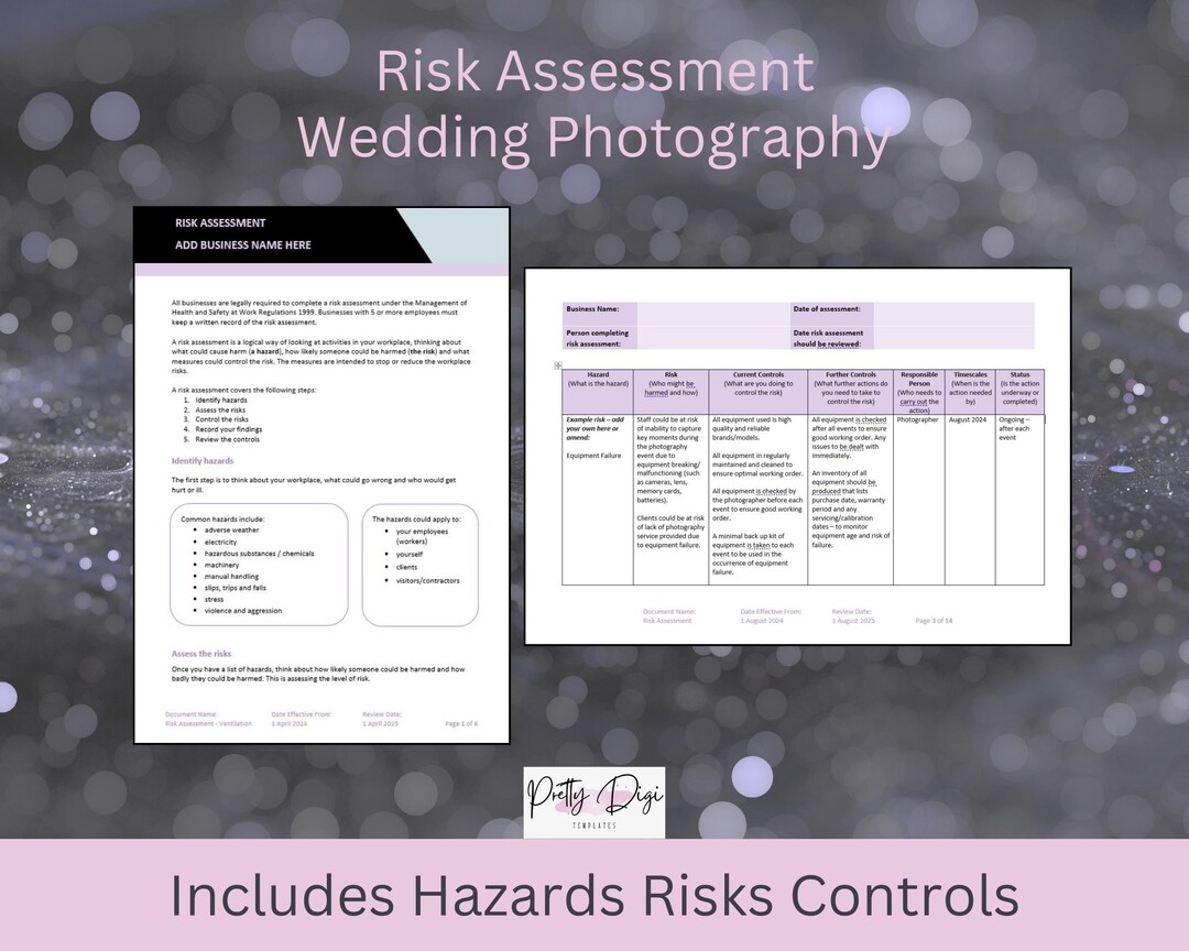 Wedding Photographer Risk Assessment Template (word Document) - Etsy UK