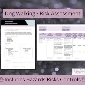 Dog Walking Risk Assessment Template: Hazards & Controls (Word Document) Hazards, risks , controls. For dog walker license application.