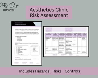 Aesthetics Clinic Risk Assessment Template: Licence Compliance (Editable Word Document) Pre-Populated Hazards, Risks and Controls.