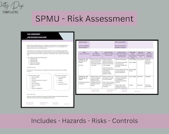 SPMU Risk Assessment Template. Semi Permanent Makeup Licence Compliance, Pre-Populated Hazards Risks Controls (Word Document)