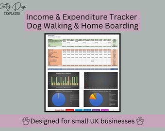 Dog Walking Bookkeeping Excel: Income & Expenditure Tracker (Digital Download) Dog walker, dog home boarding. Simple excel spreadsheet.