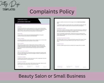Complaints Policy Template: Editable Salon & Small Business Guide (Word Document)
