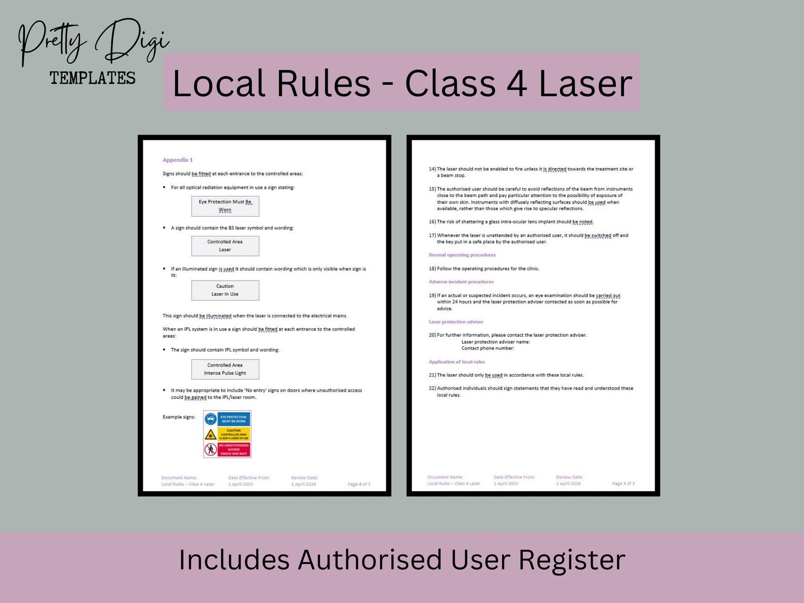 Local Rules Radiotherapy Class 4 Laser Local Rules Template: Laser Clinic Safety (word Document ...
