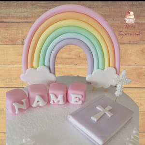 Fondant figures, rainbow, bible, cross, personalized, with lettering