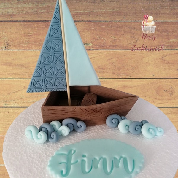 Fondant Figuren, Segelboot mit Wellen, personalisierbar