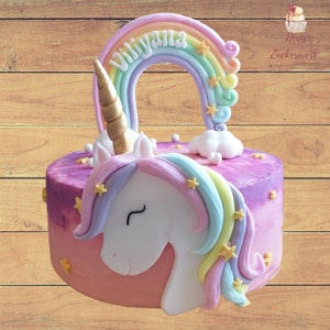 Fondant Figuren, 2D Einhorn, Regenbogen, personalisierbar