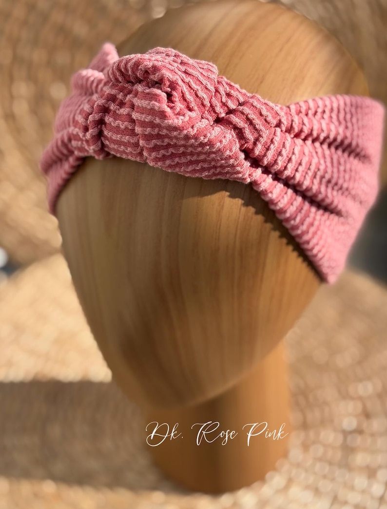 Ribbed Knot Headband: Adjustable Handmade Headband Dk Rose Pink
