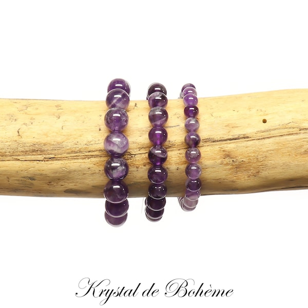 Bracelet en AMETHYSTE CHEVRON de qualité A - Perles rondes de 6mm, 8mm ou 10mm - Pierre naturelle - Bijou Artisanal