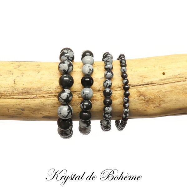 Bracelet en OBSIDIENNE MOUCHETEE de qualité A - Perles rondes de 4mm, 6mm, 8mm ou 10mm - Pierre naturelle - Bijou Artisanal