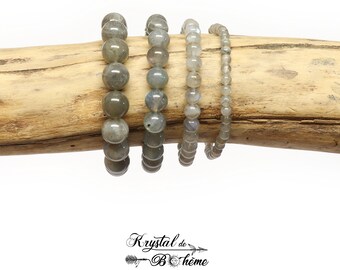Bracelet Perles Labradorite Verte Et Acier Inoxydable Doré - Longueur 17-18 Cm, Neuf Sans Emballage