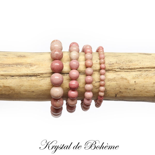 Bracelet en RHODONITE UNIE de qualité A - Perles rondes de 4mm, 6mm, 8mm ou 10mm - Pierre naturelle - Bijou Artisanal