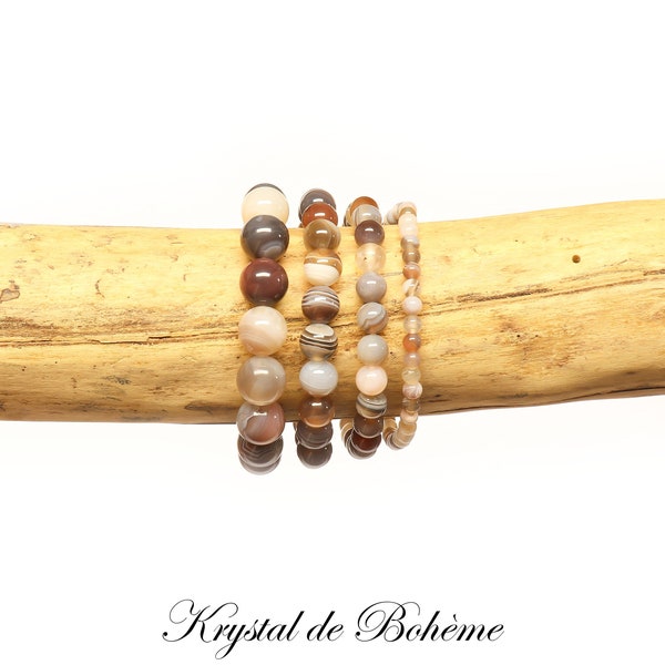 Quality A BOTSWANA AGATE bracelet - Round beads of 4mm, 6mm, 8mm or 10mm - Natural stone - Artisanal Jewelry