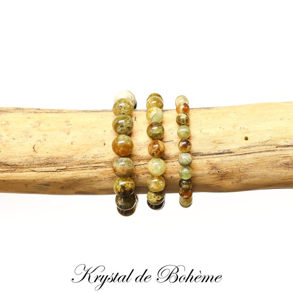 Bracelet en GRENAT VERT de qualité A - Perles rondes de 6mm, 8mm ou 10mm - Pierre naturelle - Bijou Artisanal