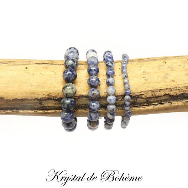 Bracelet en SODALITE de qualité A - Perles rondes de 4mm, 6mm, 8mm ou 10mm - Pierre naturelle - Bijou Artisanal