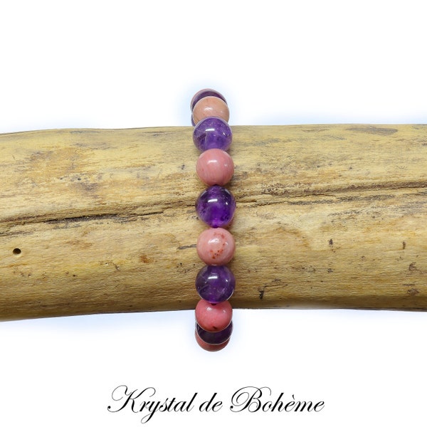 Bracelet « Soin et Sagesse » - Perles de 8 mm - Améthyste et Rhodonite Unie