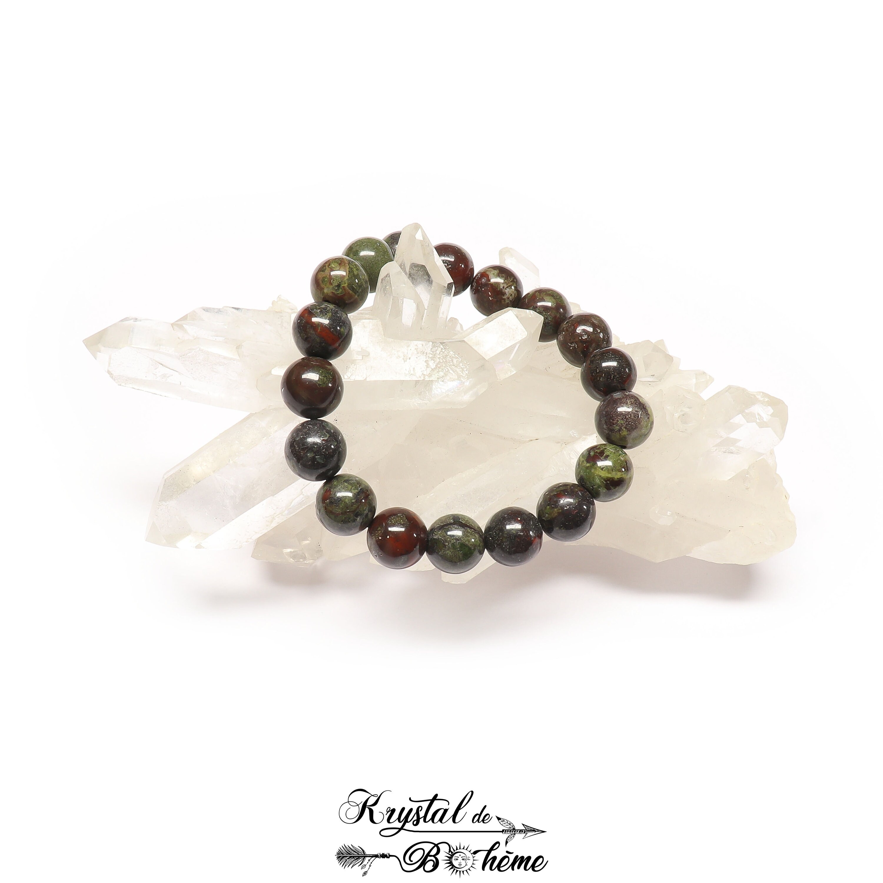 Bracelet Perles Jaspe Sang De Dragon Fait Main - Pierre Naturelle, Taille Sur Mesure, Vert Et Bordeaux