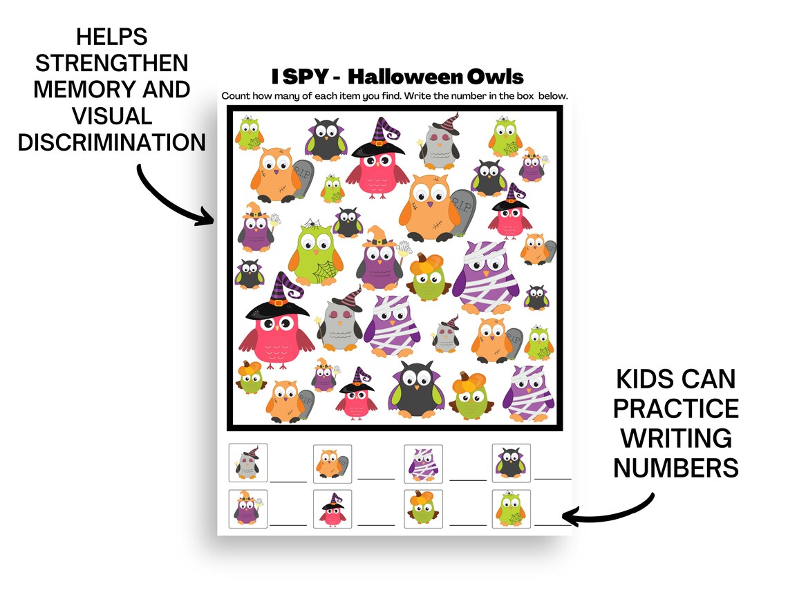 Halloween I Spy Games for Kids, Printable I Spy, Counting Game, Seek