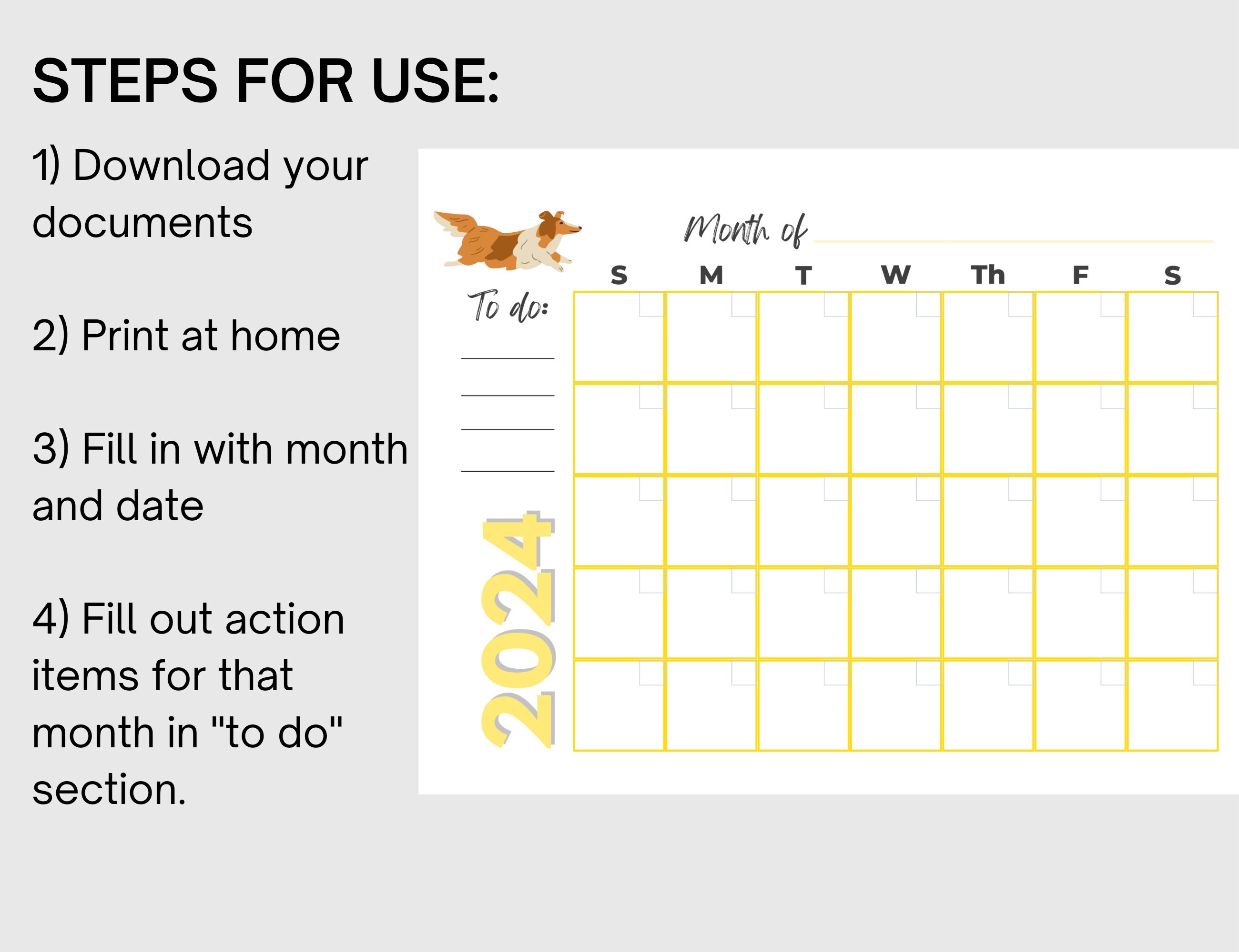 2024 Printable Calendar With Dogs, Dog Calendar, Printable Calendar ...
