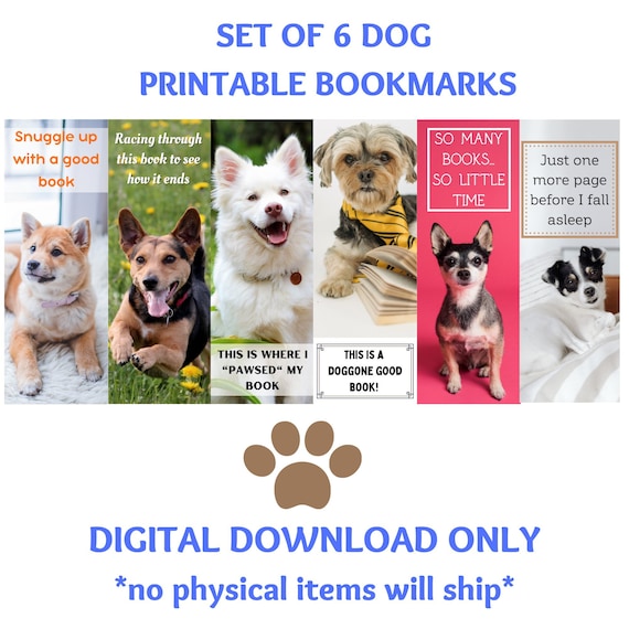 Set of 6 Dog Bookmarks 