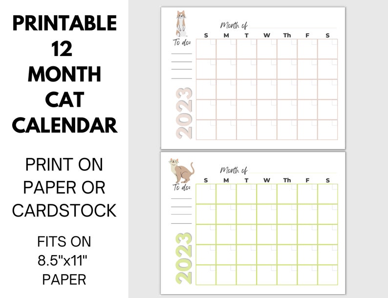 2023 Printable Calendar With Cats Cat Calendar Printable Etsy